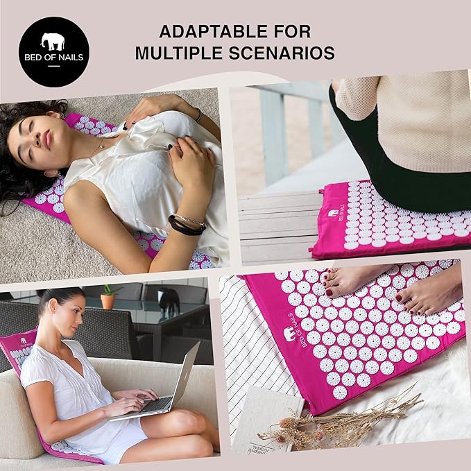 BED OF NAILS The Original Premium Acupressure Mat, 8,820 Acupuncture Pressure Points for Back Pain Relief, Increased Energy, Relaxation, FSA/HSA Eligible, with Drawstring Bag, 29 x 16 x 1, Pink