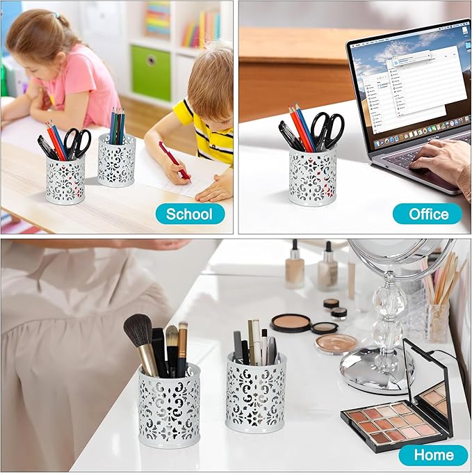 EasyPAG Metal 2-Piece Pen Holder Set Desk Accessories & Workspace Organizers for Classroom, School & Office,White