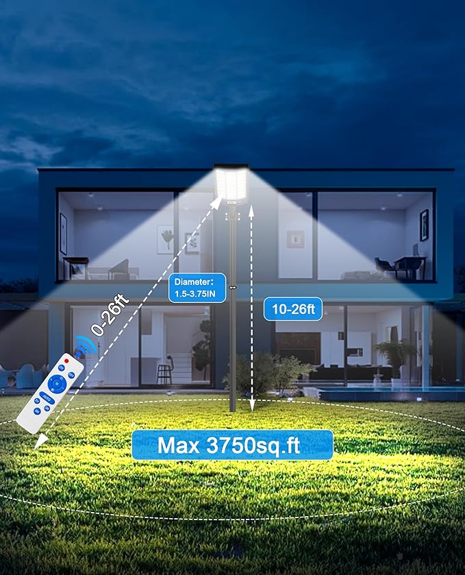 JAYNLT Y-8600W Solar Street Lights Outdoor, 6500K Commercial Parking Lot Light, Dusk to Dawn Solar Security Flood Lights Motion Sensor for Basketball Court, Road, Yard