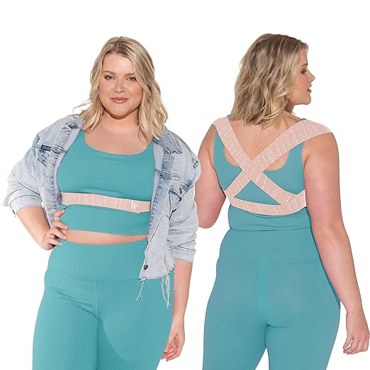 BackEmbrace Posture Corrector for Women and Men - Made in USA - Slim and Adjustable Shoulder Brace - Back Brace for Back Pain Relief - Sand Drizzle XL