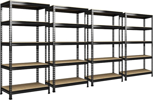 PrimeZone 32"W x 16"D x 63" H Storage Shelves - 4 Pack 5 Tier Adjustable Garage Storage Shelving, Heavy Duty Metal Storage Organizer Utility Rack Shelf Unit for Warehouse Pantry Closet Kitchen, Black