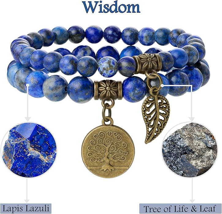 Bivei Natural Semi Precious Gemstone beads bracelet for women - Life Tree and Leaf Charm Energy Reiki Crystal Stretch Bracelets