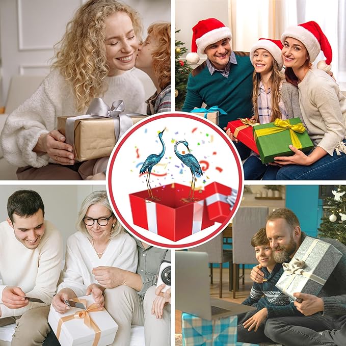 Kircust Garden Sculpture & Statues, Blue Heron Lawn Ornaments Standing Metal Crane Yard Art Large Size Bird Decoy for Outdoor Lawn Backyard Porch Patio Decoration, Set of 2