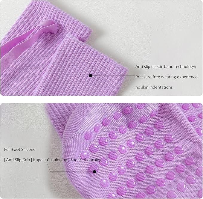 Non-Slip Pilates Yoga Socks with Grips for Women - Stylish Crew Socks for Barre, Ballet, and Workout (Size 5-9)