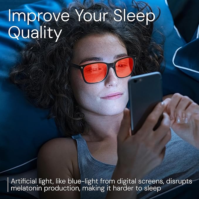 livho Sleep Glasses for up to 99.9% Blue Green Light Blocking for Computer Gaming, Dual Coatings Red Lens, for Women & Men