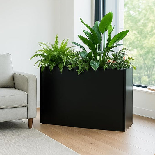 Kozyard 36" Lx24 Hx12 W Metal Rectangular Planter Box Steel Long Box Planter Black Powder Coated Steel Plant Pot All-Weather Use with Partition Panel for Indoor Outdoor for Trees, Plants Flowers
