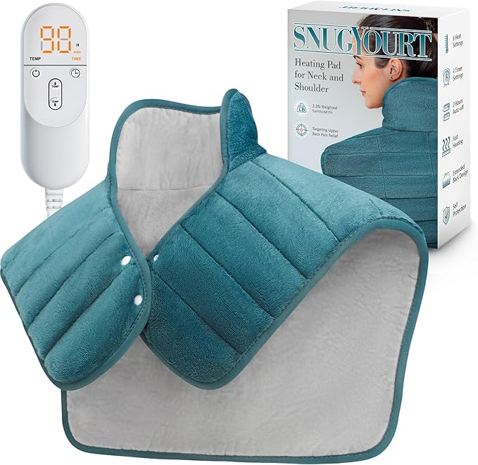 Heating Pad for Neck and Shoulders and Back, 24 x 23 XL Large Heat Wrap for Pain Relief, Birthday Gifts for Women Mom, 2.2lb Weighted, 6 Heat Settings, 4 Timers, Blue