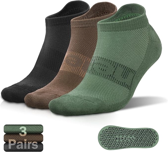 NEWZILL 3 Pairs Non Slip Yoga Socks With Grips for Women & Men, Unisex Anti Skid Socks for Pilates Barre Workouts Hospital
