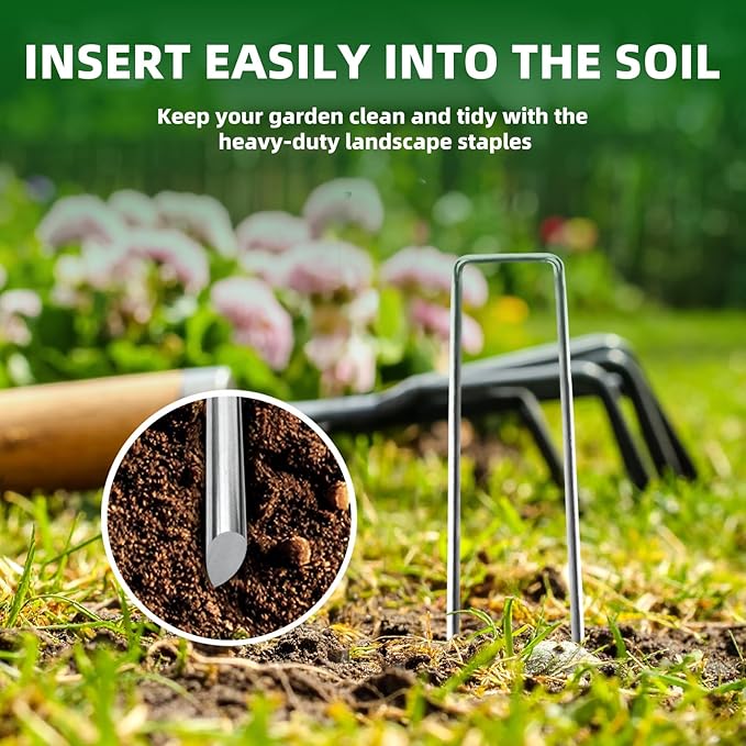 6 Inch Galvanized Landscape Staple, 11 Gauge Heavy Duty Garden Stakes for Barrier Fabric,Tent Stake,Plant Stakes Ground Anchors (25)