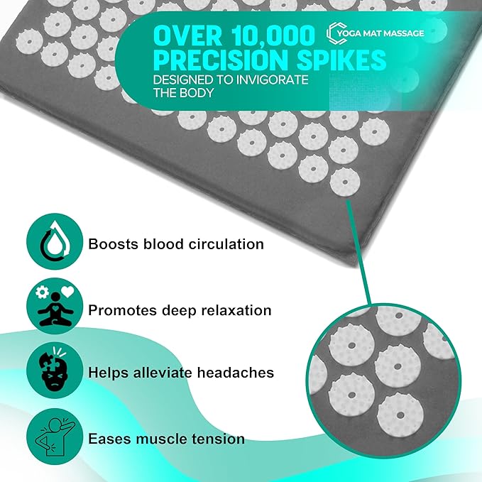 Sivan Health and Fitness Acupressure Mat and Pillow Set - Grounding Mat for Stress, Back & Neck Pain - Acupuncture Point Massage Mat for Muscle Relaxation, Sciatica, & Meditation - Includes Carry Bag