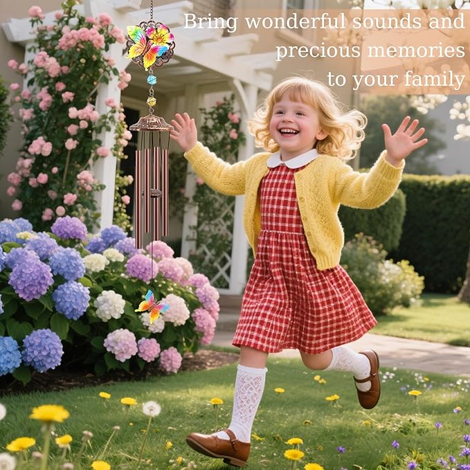 Butterfly Wind Chimes Outdoor Butterfly Gifts for Women/Men/Mom/Grandma/Wife Birthday Gifts Memorial Gift Metal WindChimes for Outside/Indoors, Home, Lawn, Porch, Patio, Garden Decor