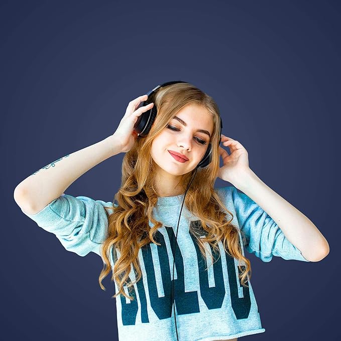 LORELEI X6 Over-Ear Headphones with Microphone, Lightweight Foldable & Portable Stereo Bass Headphones with 1.45M No-Tangle, Wired Headphones for Smartphone Tablet MP3 / 4 (Dark Blue)