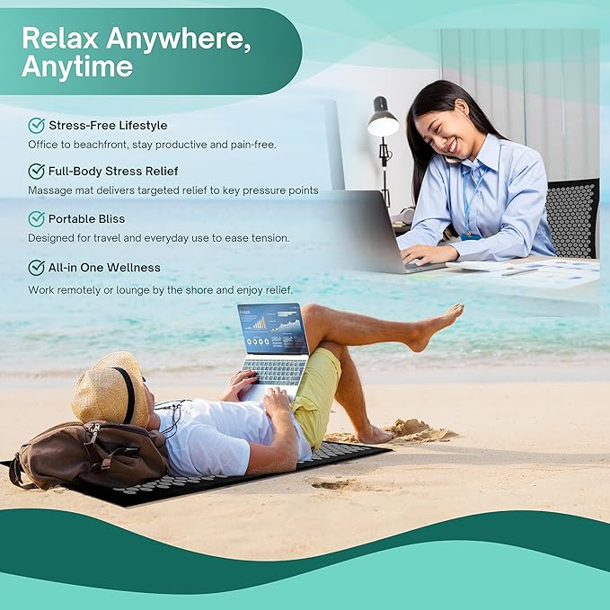 Sivan Health and Fitness Acupressure Mat and Pillow Set - Grounding Mat for Stress, Back & Neck Pain - Acupuncture Point Massage Mat for Muscle Relaxation, Sciatica, & Meditation - Includes Carry Bag