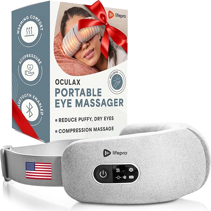 LifePro Portable FSA/HSA Eligible Eye Massager with Heat and Vibration-4 Soothing Modes for Compression Massage to Help Reduce Puffy and Dry Eyes-Rechargeable Heated Migraine Mask with Bluetooth Music