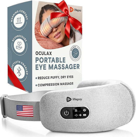 LifePro Portable FSA/HSA Eligible Eye Massager with Heat and Vibration-4 Soothing Modes for Compression Massage to Help Reduce Puffy and Dry Eyes-Rechargeable Heated Migraine Mask with Bluetooth Music