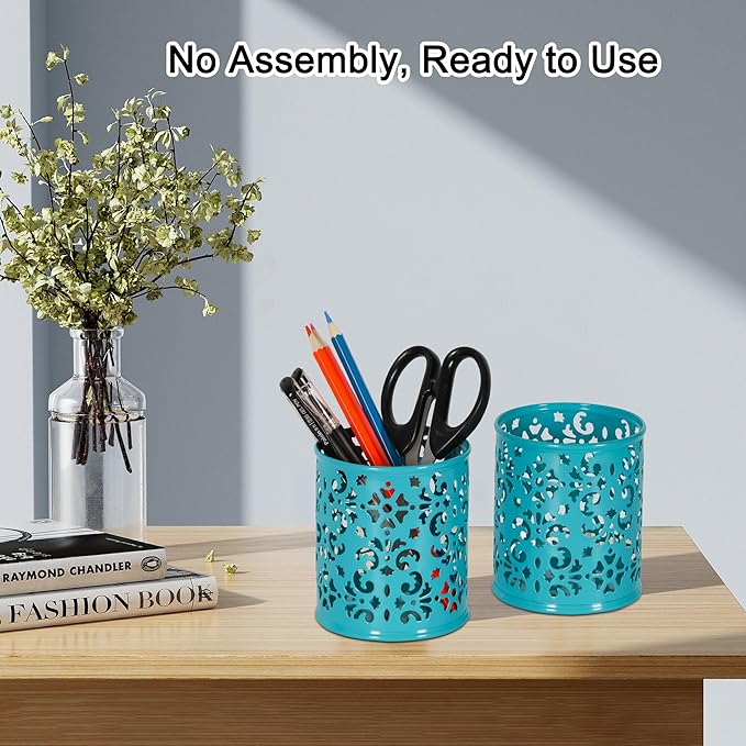 EasyPAG Dark Teal Pen Holder for Desk 2 Pack Metal Pen Holder Organizer Pencil Cup Holder for Home, Office, Classroom, School