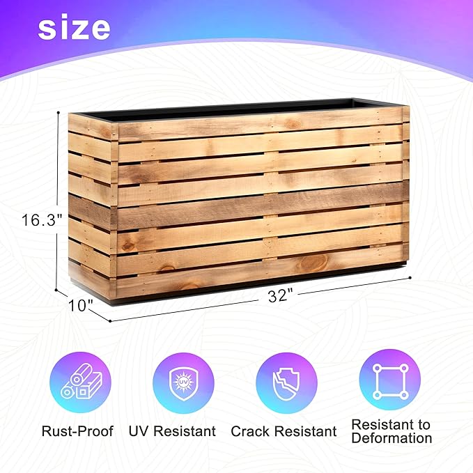 Tall Metal Planter, 15" W×16.3" H Large Rectangular Planter Box for Outdoor or Indoor, All-Weather Durable Plant Box with Drainage Holes & Removable Shelf for Patio, Porch, Garden, Trees, Flowers