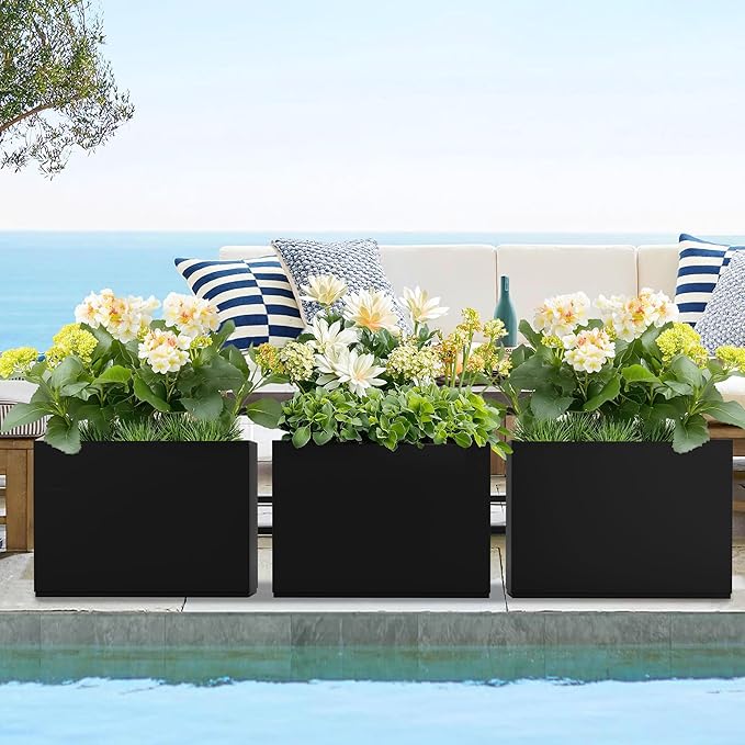 Tall Metal Planter, 9" W x 26" H Large Rectangular Planter Box for Outdoor or Indoor, All-Weather Durable Plant Box with Drainage Holes & Removable Shelf for Patio, Porch, Garden, Trees, Flowers