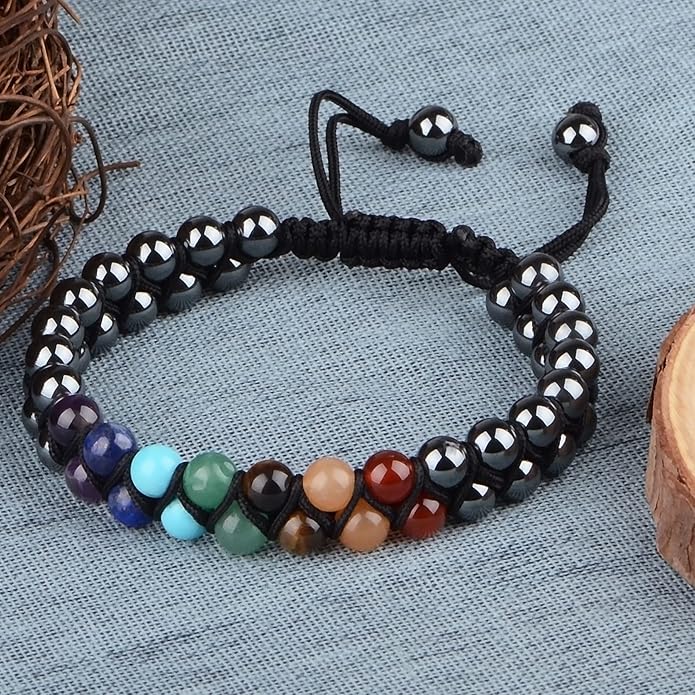 MASSIVE BEADS Double Layer Natural Chakra Healing Power Crystals Macrame Bracelet Yoga Stone Beads Gemstone Meditation Relax Anxiety Bangle for Unisex Women Men