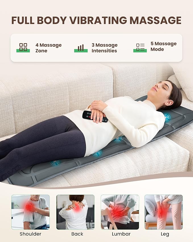 Full Body Massage Mat, Vibration Back Massage Pad for Chair, Bed, Sofa, Back Massager with Heat, Massage Chair Pad, 10 Vibration Motors& 2 Heating Levels, Gifts