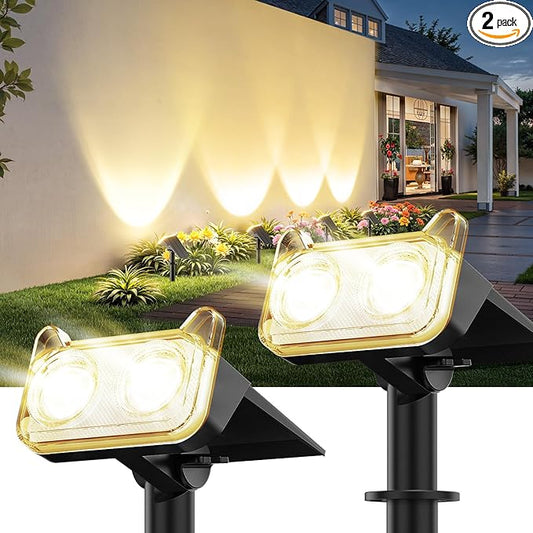 LETMY Solar Spot Lights Outdoor Waterproof with Bigger LED, Auto ON/Off 135°Adjustable Solar Lights Outdoor, 2-in-1 Wall Lights & 2 Modes Landscape Spotlights for Tree Yard Pathway Garden Decor 2Pack