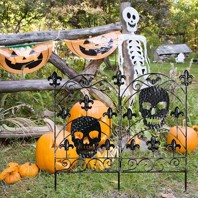 hogardeck Halloween Decorations Outdoor, Metal Fence Decorative Garden Stakes with Skull Head for Halloween Decor, Yard Signs for Halloween Outside Garden Lawn Porch Party Decorations