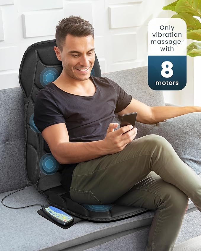 COMFIER Back Massager with Heat, Vibration Massage Seat Cushion with 8 Massage Nodes & 5 Modes, Adjustable Chair Massager Pad for Home Office, Heated Chair Pad,Gifts for Him Her