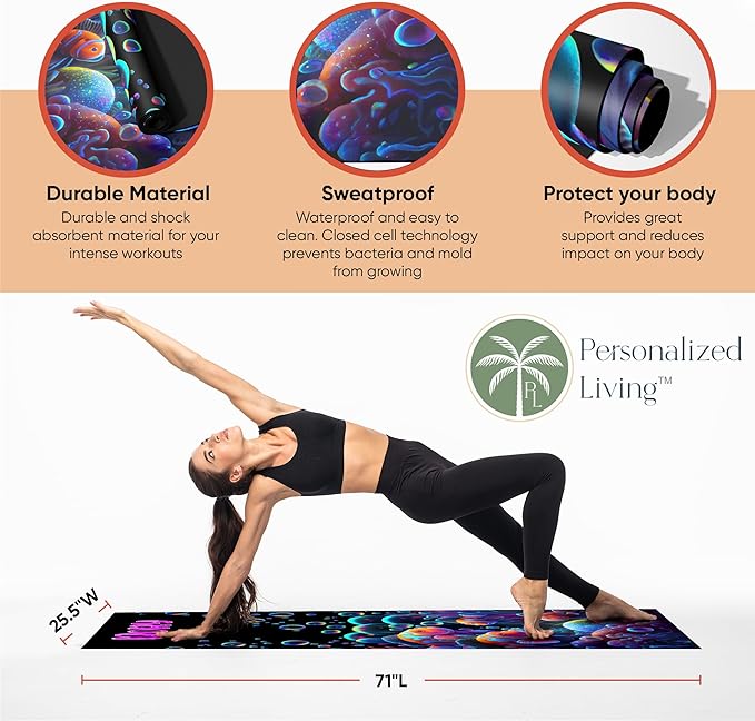 Custom Yoga Mat | Ships Next Day | Customize | Workout Mat for Men and Women | Non Slip Rubber Exercise Mat | 4mm Thick Gym Mat for Meditation, Pilates, Yoga, Gym