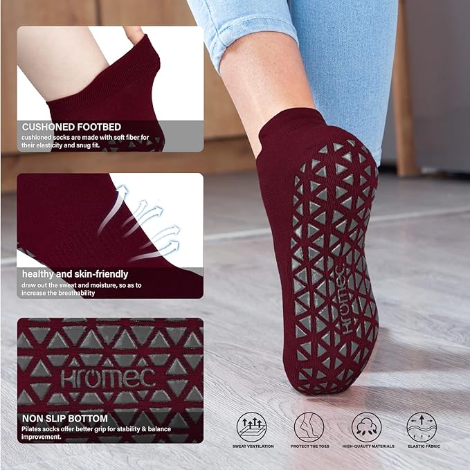 Non Slip Yoga Socks with Grips for Pilates, Ballet, Barre, Barefoot, Hospital Anti Skid Socks for Women and Men