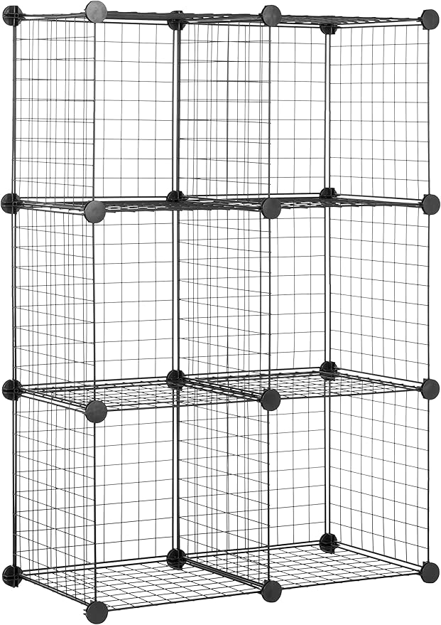 Amazon Basics 6 Storage Shelves with 6 Cube Wire Grid, Stackable Cubes, Black, 14" D x 14" W x 14" H