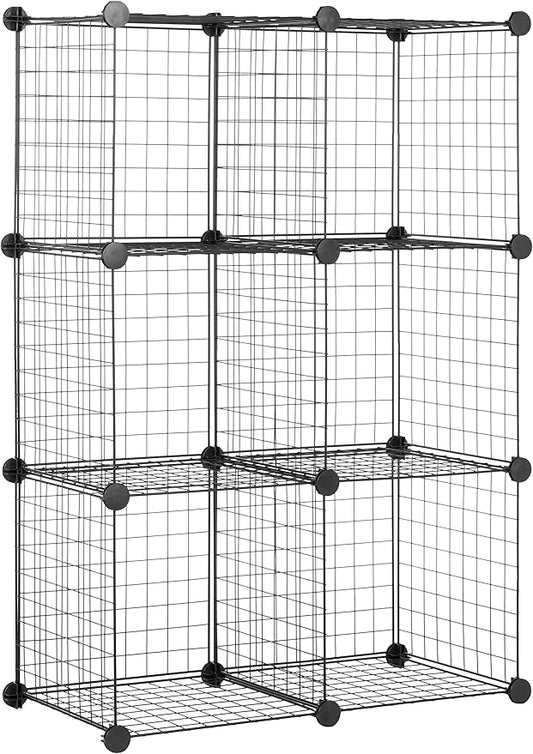 Amazon Basics 6 Storage Shelves with 6 Cube Wire Grid, Stackable Cubes, Black, 14" D x 14" W x 14" H