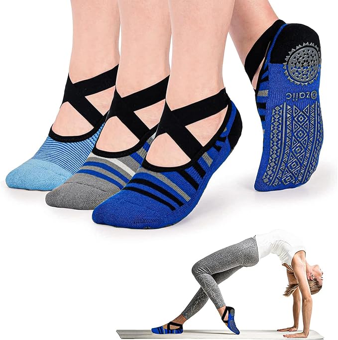 Ozaiic Yoga Socks for Women Non-Slip Grips & Straps, Ideal for Pilates, Pure Barre, Ballet, Dance, Barefoot Workout