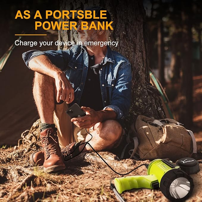 YIERBLUE Rechargeable Spotlight Flashlight with Super High High Lumen LED, IP67 Waterproof Long Running Spot Light searchlight, Impact Resistant Handheld Spotlight with Foldable Stand and Red Lens