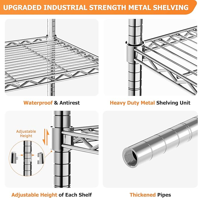 Storage Shelves Heavy Duty, 45" W x 20" D x 72" H Garage Wire Shelving Unit Loads 2000LBS, 5-Tier Adjustable Metal Industrial Utility Shelf Rack for Kitchen, Laundry Room, Pantry, Warehouse, Basement