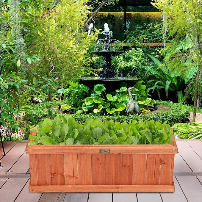 Nightcore Raised Garden Bed, Wooden Planter Box w/2 Drainage Holes, Water-Based Painting, Elevated Flower Box w/Detachable Bottom Panels for Herbs, Vegetables, Flowers Gardening (28.5” x 9.5” x 10”)