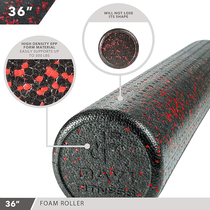 Day 1 Fitness High-Density Round Foam Rollers - 4 Size and 8 Color Options - Massage Rollers for Stretching, Deep Tissue and Myofascial Release