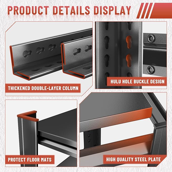Heavy Duty 5-Tier Shelving Unit 2000LBS Capacity - Adjustable Steel Garage Shelves for Warehouse, Basement Storage(45.3''W x 15.7''D x 63" H)