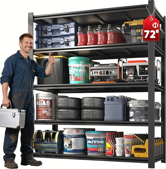 3000LBS Garage Shelving Units and Storage, Heavy Duty Shelf Rack, 5 Tier Shelves for Garage Storage, Metal Adjustable Shelf for Basement, Warehouse and Supermarket