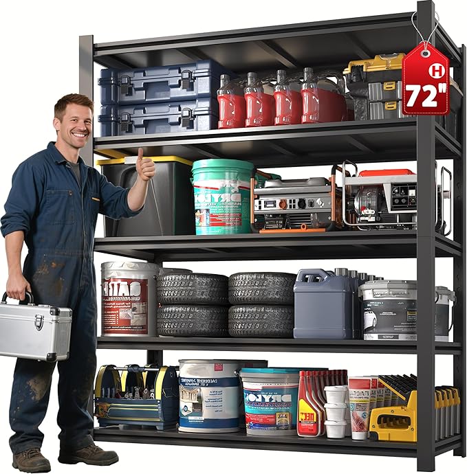 3000LBS Garage Shelving Units and Storage, Heavy Duty Shelf Rack, 5 Tier Shelves for Garage Storage, Metal Adjustable Shelf for Basement, Warehouse and Supermarket