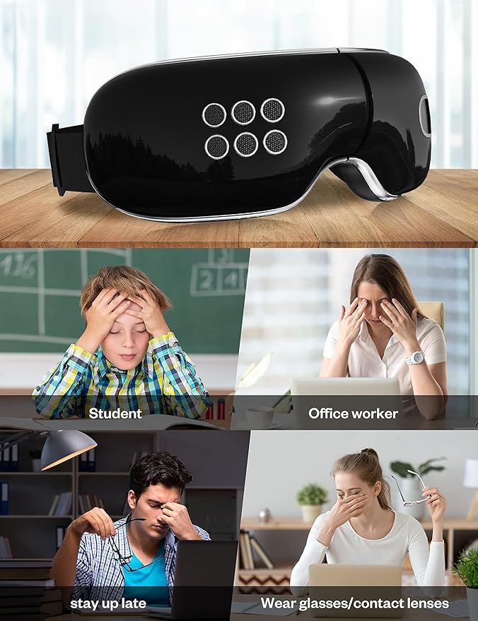 Eye Massager with Heat and Cooling for Migraines, Dry Eyes, Dark Circles, Bluetooth Music Heat Cold Eye Massager Mask Improve Sleeping Birthday Gifts for Women Men