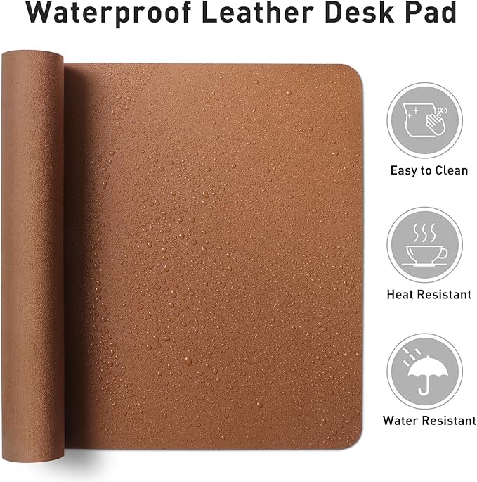Aothia Leather Desk Pad Protector, Mouse Pad, Office Desk Mat, Non-Slip PU Leather Desk Blotter, Laptop Desk Pad, Waterproof Desk Writing Pad for Office and Home (Brown,31.5" x 15.7")