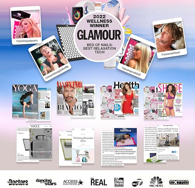 Bed of Nails The Original Premium Acupressure Mat, 8,820 Acupuncture Pressure Points for Back Pain Relief, Increased Energy, Relaxation, with Drawstring Bag, 29 x 16 x 1, Jet Black