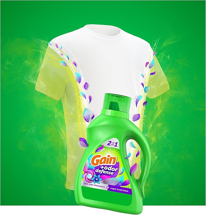 Gain + Odor Defense Liquid Laundry Detergent, Super Fresh Blast Scent, 88 Oz, 61 Loads, HE Compatible (Pack of 2)