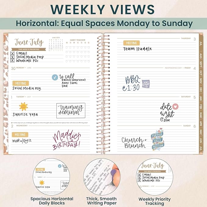 bloom daily planners HARDCOVER 2025-2026 (8.5" x 11") Academic Year Day Planner (July 2025 - July 2026) - Task Goal Organizer - Monthly & Weekly Inspirational Agenda Book - Tan Leopard