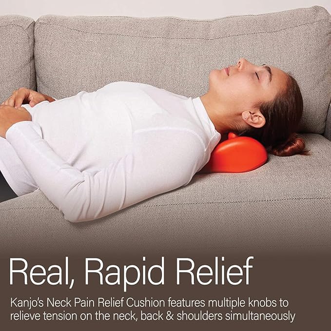 Kanjo Acupressure Neck Pain Relief Pillow | Cervical Traction Device & Acupressure Cushion for Muscle Tension & Relaxation | Helps Relieve Neck & Shoulder Pain | Orange