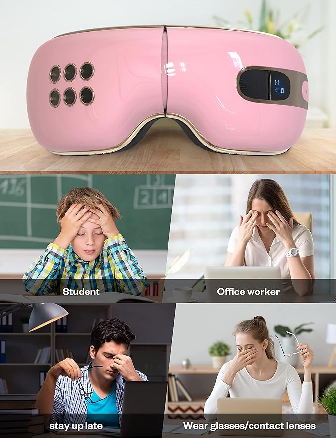 Eye Massager with Heat and Coolling for Migraines, Dry Eyes, Eye Strains, Eye Massager Mask Heat Cold Tech Bluetooth Music for Sleeping Birthday Gifts for Women Men