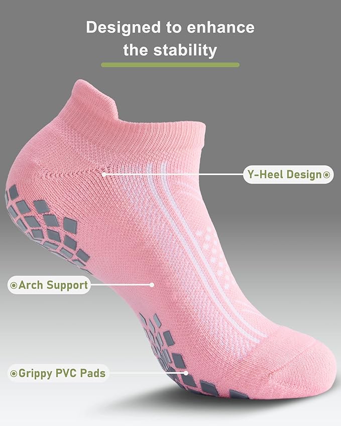 Pilates Grip Socks - Cushioned Slipper Non-Slip Grippy for Women Men Yoga - Barre Workout Hospital Sticky Socks