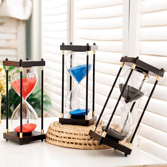 Large Sand Timer, Hourglass Timer 60 Minutes,Vintage Wooden Hour Glass Timer,Modern Home Kitchen Office Decoration (Red)