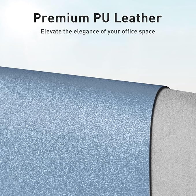Aothia Leather Desk Pad Protector, Mouse Pad, Office Desk Mat, Non-Slip PU Leather Desk Blotter, Laptop Desk Pad, Waterproof Desk Writing Pad for Office and Home (Denim Blue, 36" x 17")