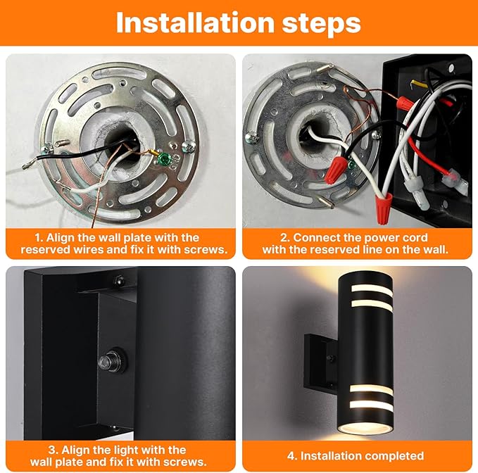 Dusk to Dawn Wall Light 2 Pack, Modern Outdoor Wall Lights with LED Bulbs, Cylinder Black Porch Light Fixture Wall Mount, Up and Down Lighting Outdoor Wall Sconce for House Porch Door